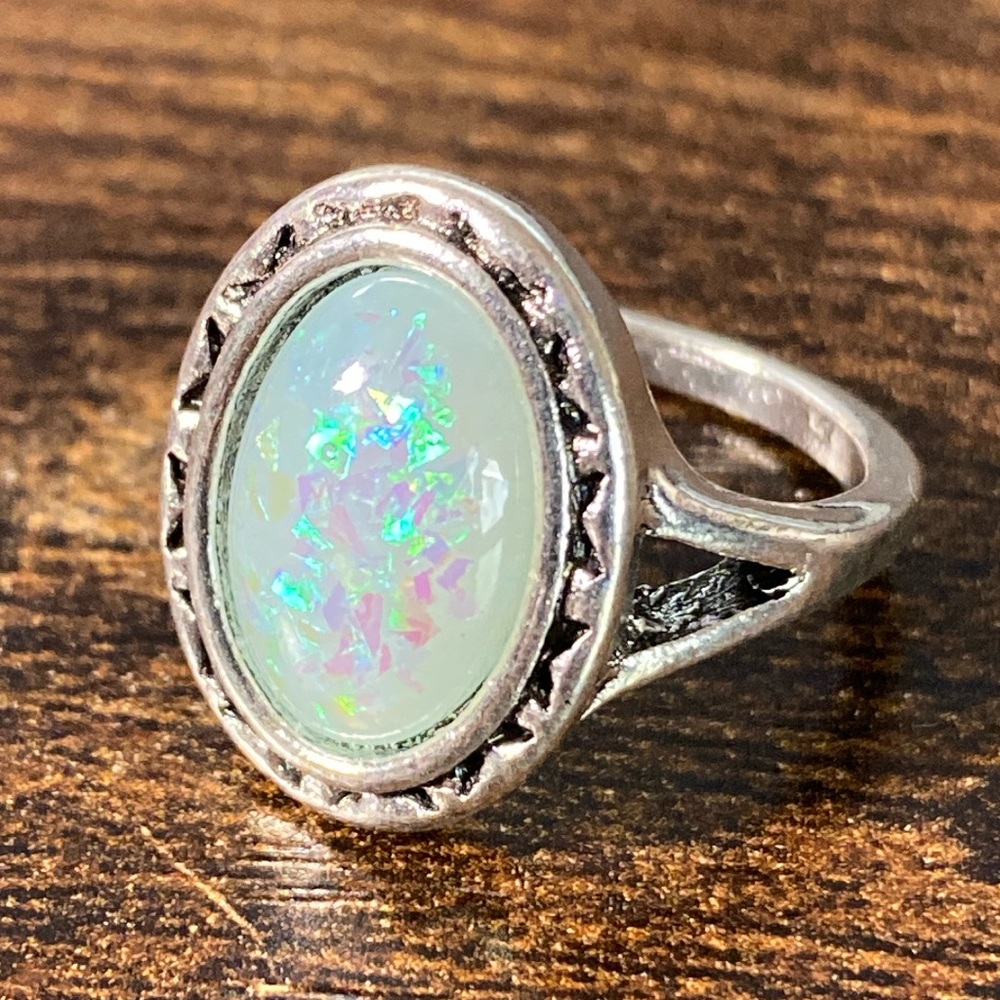 Oval Opal Stone Stainless Steel Women’s Ring Size 6